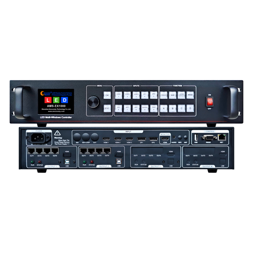 AMOONSKY AMS-EX1000 LED video controller original front and rear panel views