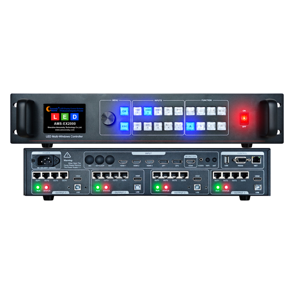 AMOONSKY AMS-EX2000 LED multi-window video controller front and rear panel