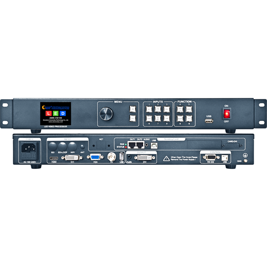 AMOONSKY AMS-VS100 LED video controller original front and rear panel views