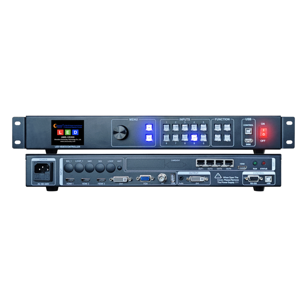AMOONSKY AMS-VS500 LED video controller original front and rear panel views