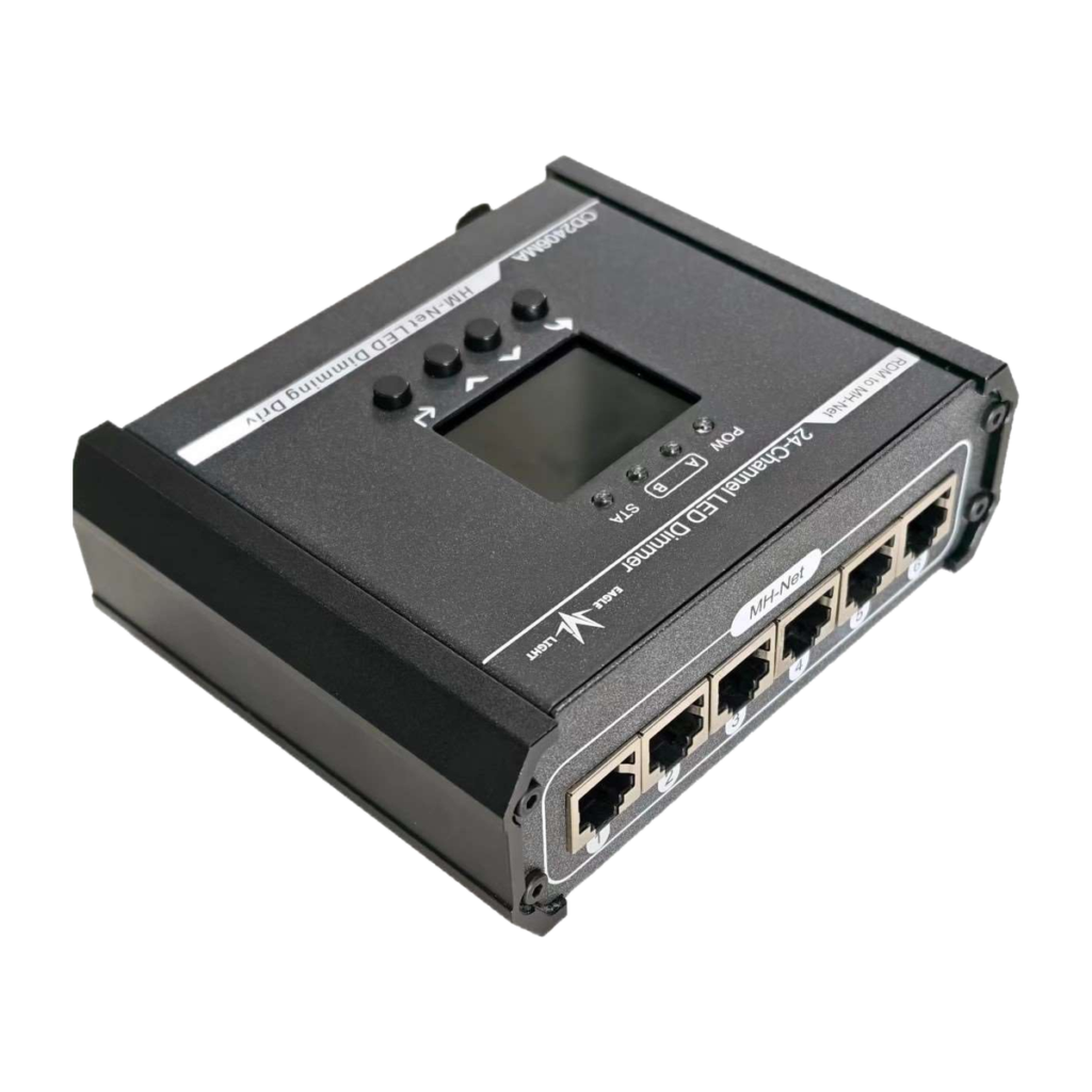 EAGLE LIGHT CD2406MA 24-channel MH-Net dimmer driver with display, control buttons and multiple network data ports