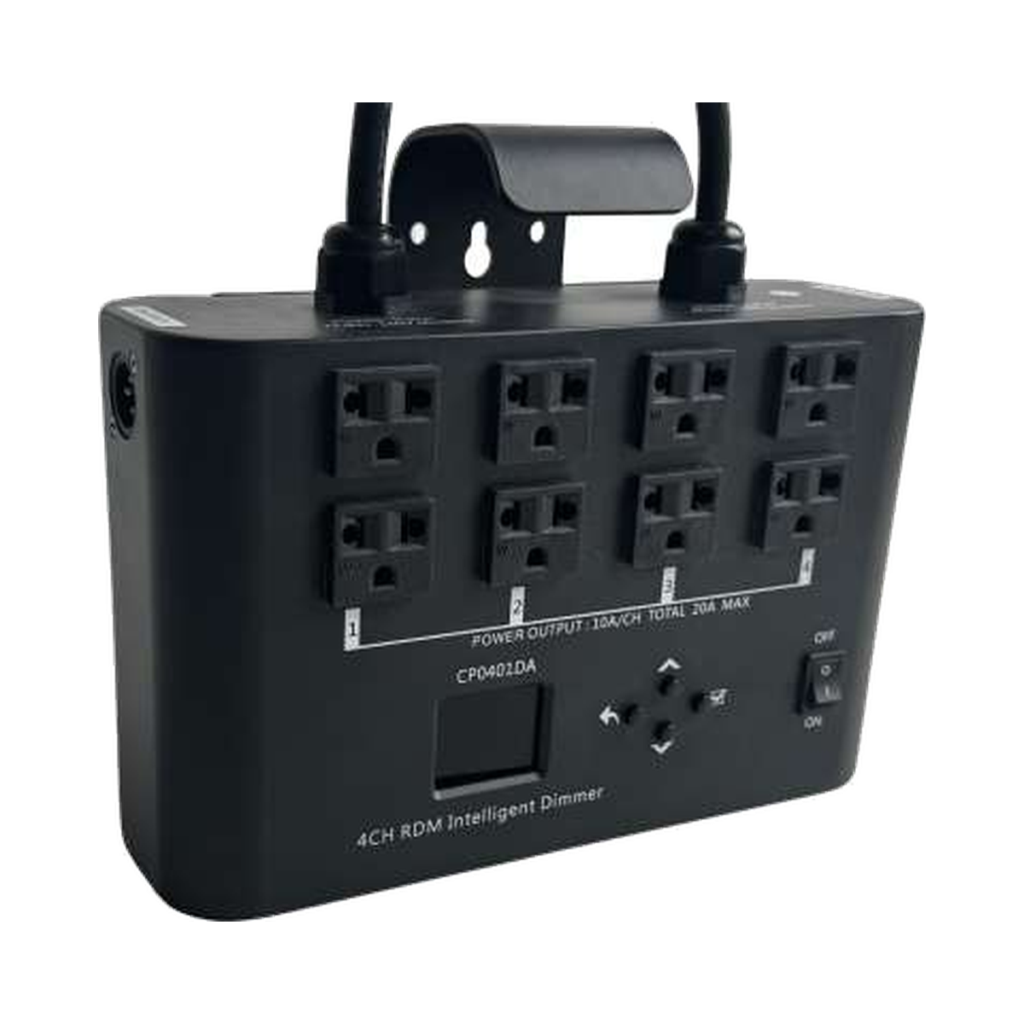 EAGLE LIGHT CP0401DA 4-channel RDM intelligent dimmer controller with multi-outlet front panel and carrying handle