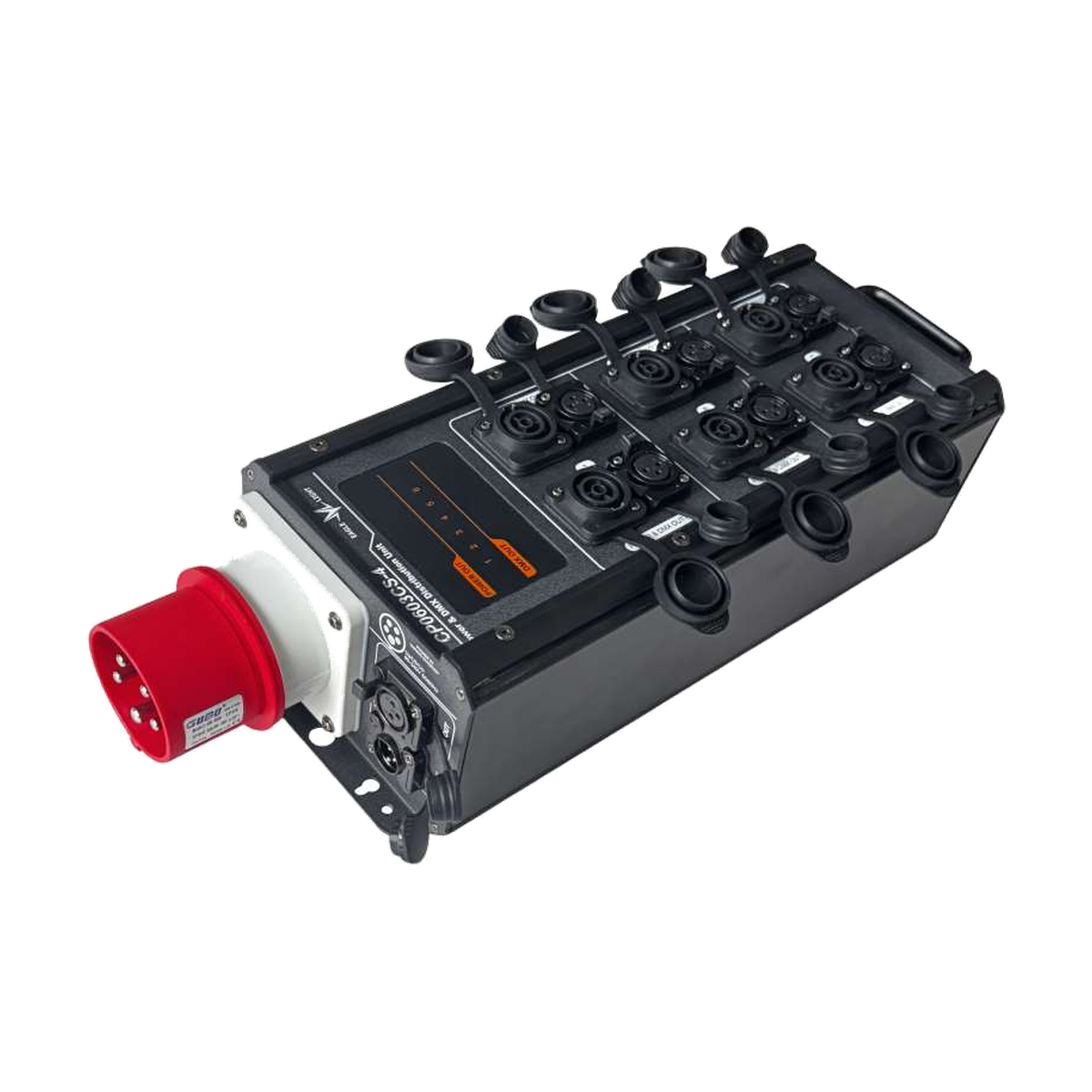EAGLE LIGHT CP0603CS-4 three-phase power and DMX RDM signal distributor, original manufacturer catalog photograph on transparent background