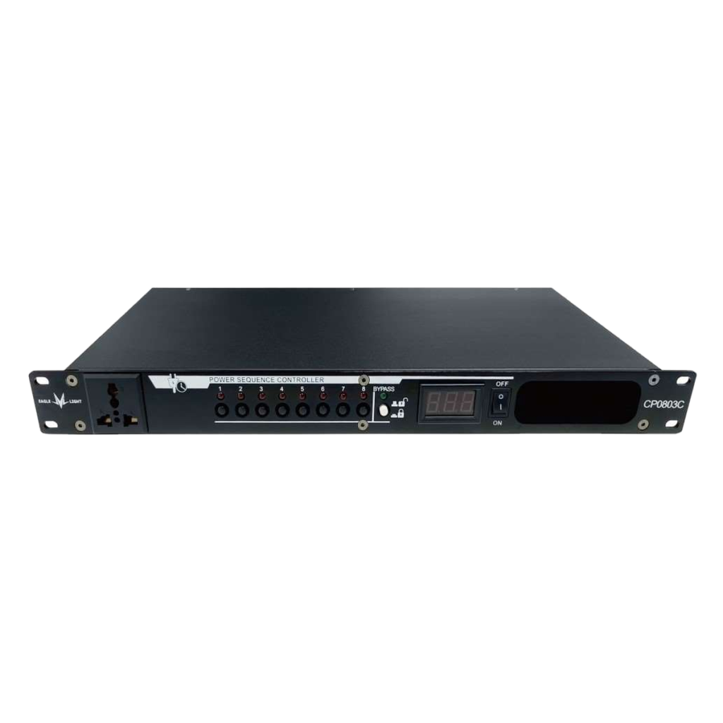Front view of EAGLE LIGHT CP0803C 8-channel power sequencer from the original product catalog