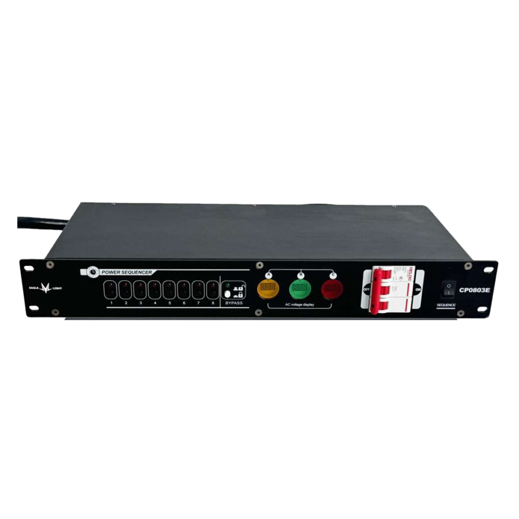 Front view of EAGLE LIGHT CP0803E 8-channel power sequencer from the original product catalog