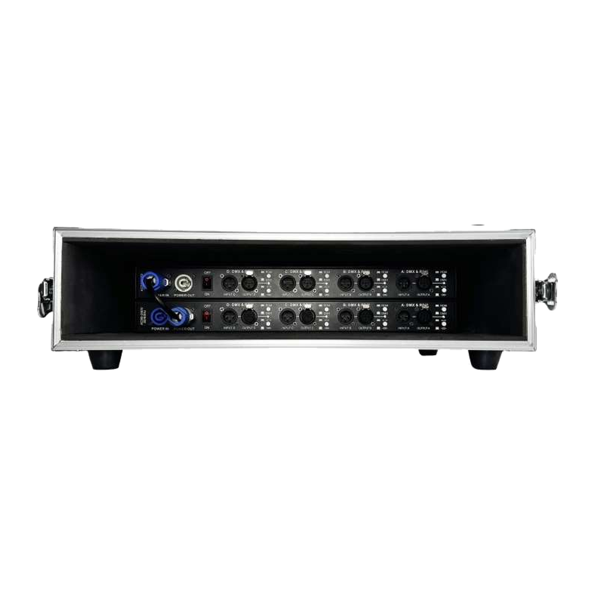 Rear and internal signal equipment view of EAGLE LIGHT CPS02S-1 2U integrated stage lighting control cabinet