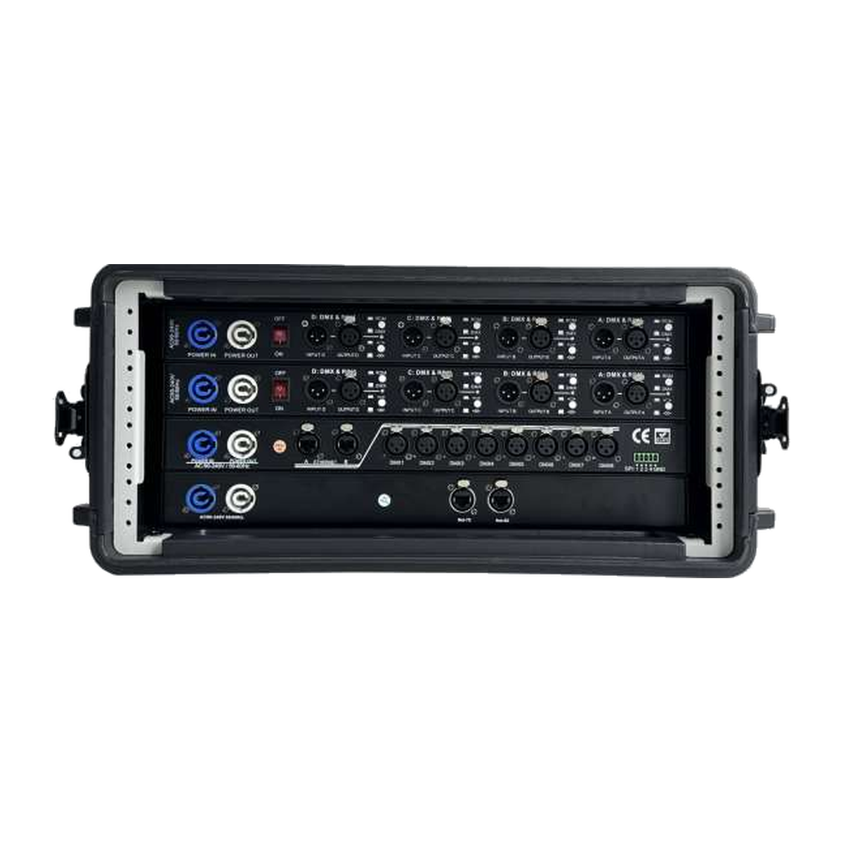 Rear and internal signal equipment view of EAGLE LIGHT CPS04S-1 4U integrated stage lighting control cabinet