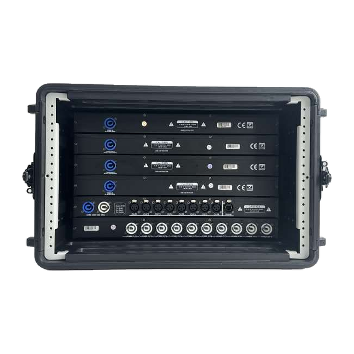 Rear and internal signal equipment view of EAGLE LIGHT CPS06S-1 6U integrated stage lighting control cabinet