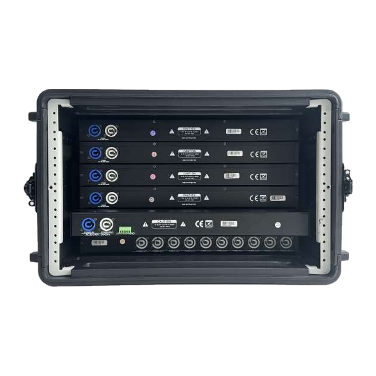 Rear and internal signal equipment view of EAGLE LIGHT CPS06S-2 6U integrated stage lighting control cabinet