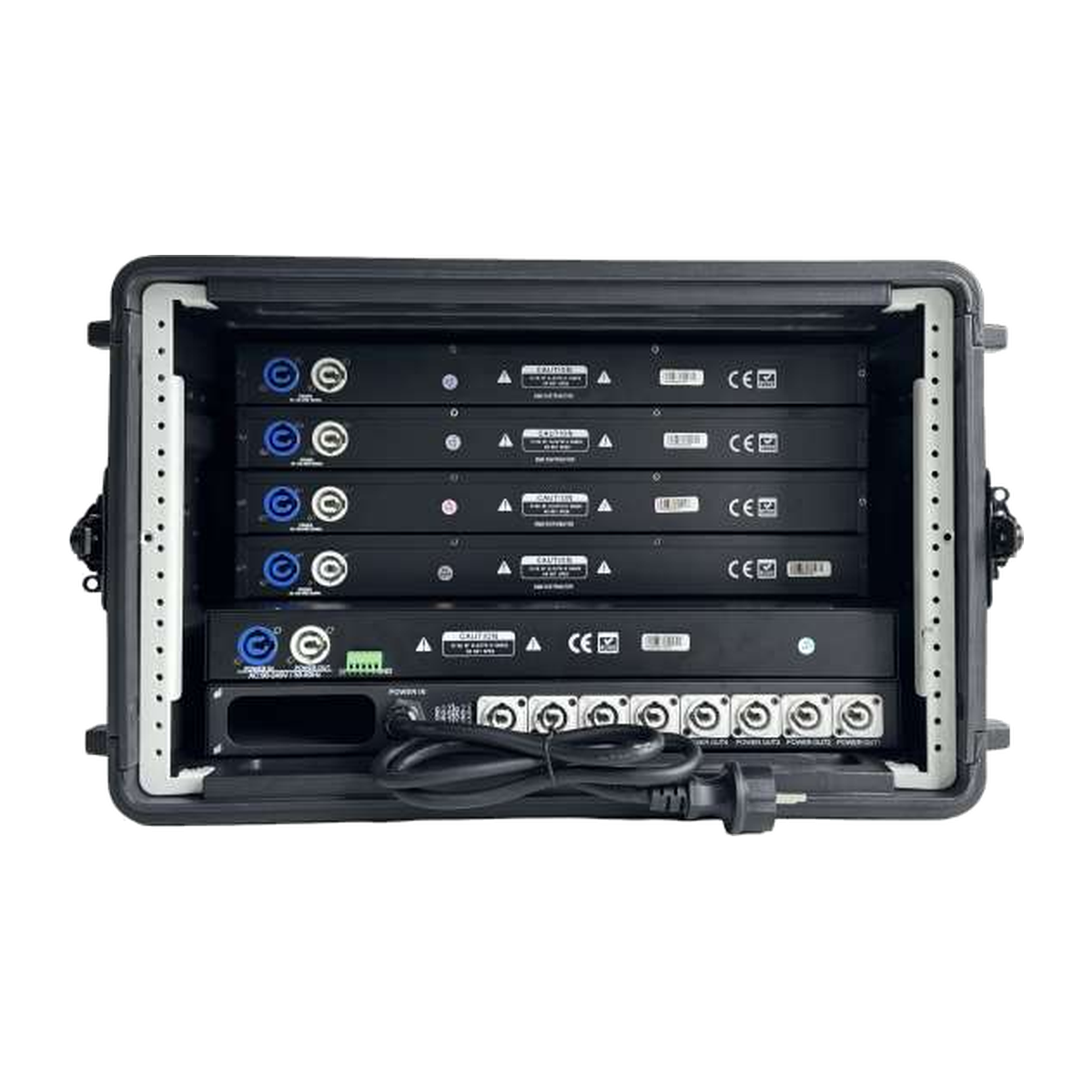 Rear and internal signal equipment view of EAGLE LIGHT CPS06S-3 6U integrated stage lighting control cabinet