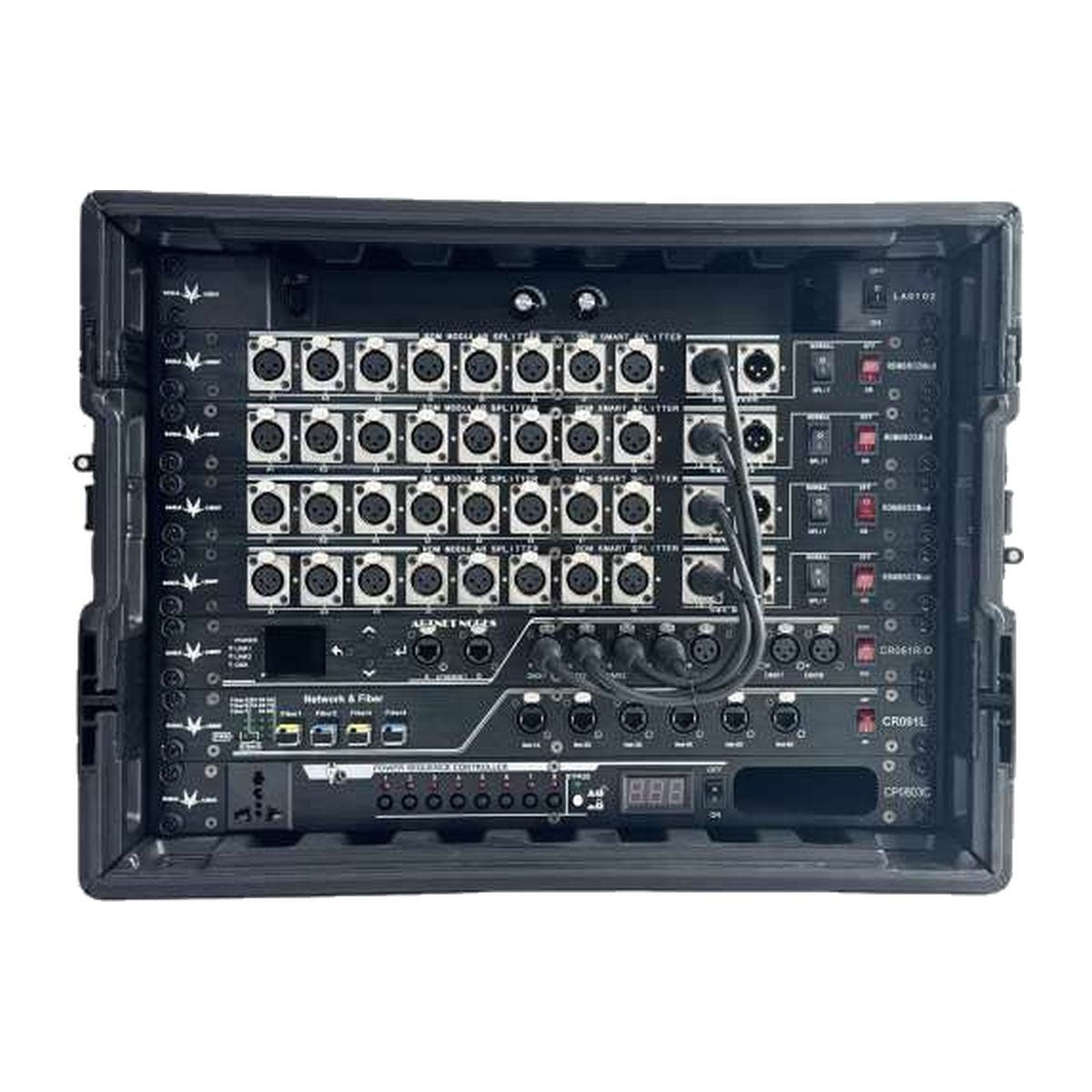 Front signal connection panel view of EAGLE LIGHT CPS08S-1 8U integrated stage lighting control cabinet