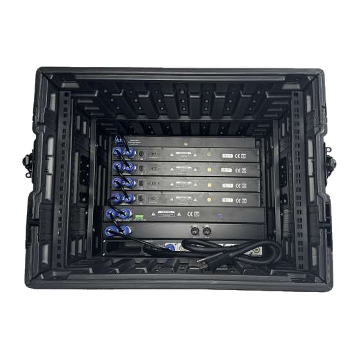 Rear and internal signal equipment view of EAGLE LIGHT CPS08S-1 8U integrated stage lighting control cabinet