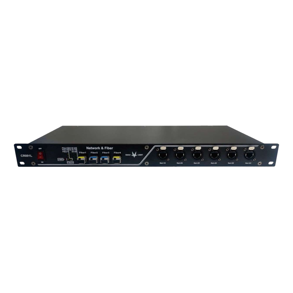 EAGLE LIGHT CR091L professional 8-port fiber switch front panel, four fiber and eight Ethernet network port configuration