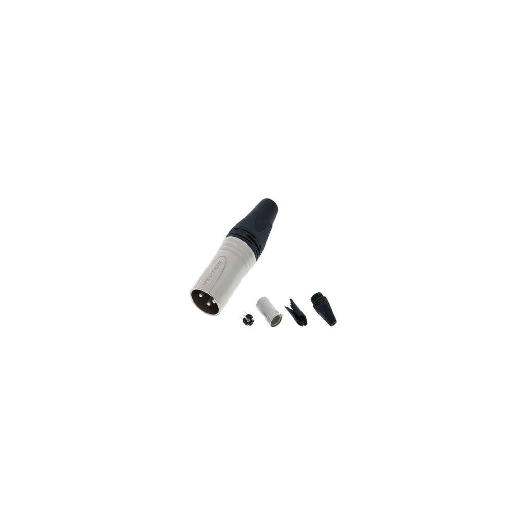 NEUTRIK NC3MXX 3-pole male XLR cable connector, supplier catalogue photo with transparent background