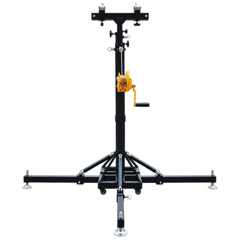 REDJET 4m telescopic-leg hand-crank stand with manual winch and horizontal lifting support