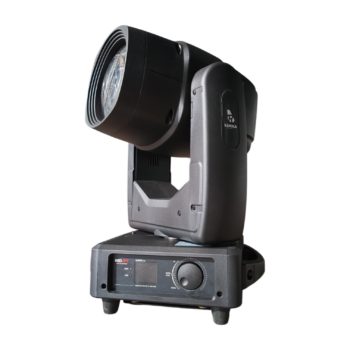 REDJET LUKKA 300W HID beam moving head showing the front lens, yoke and control panel