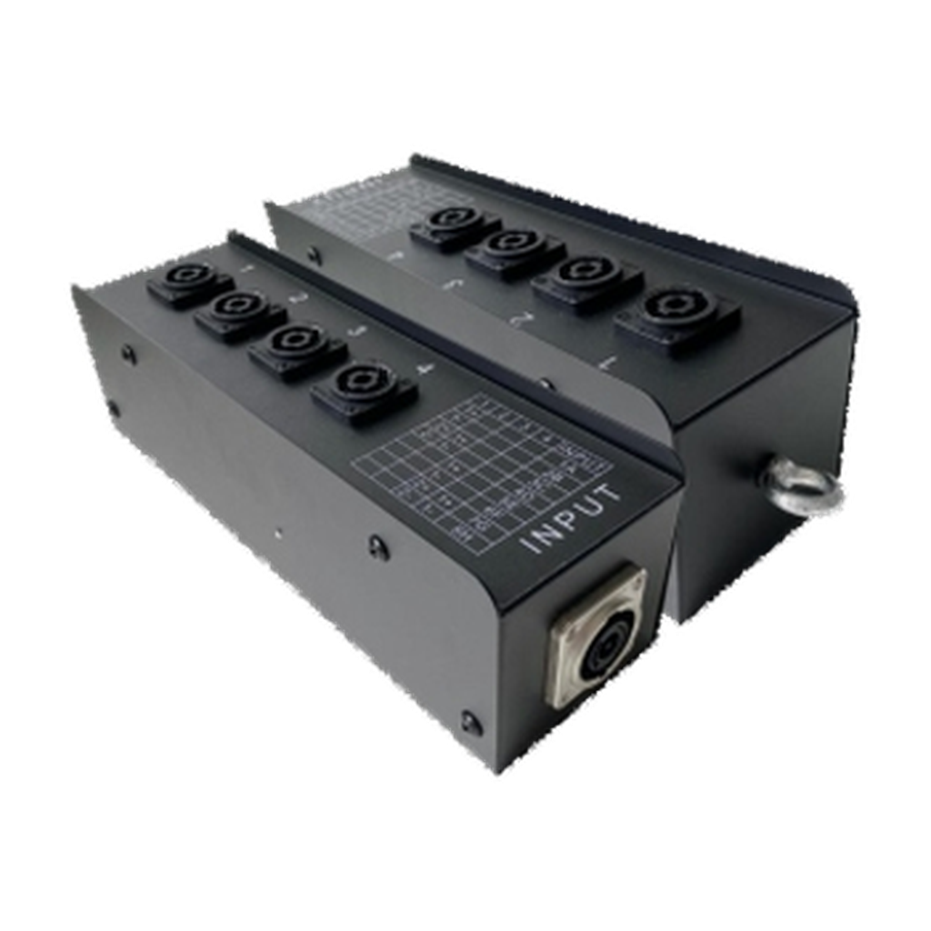 VMCABLE SBNL18222 four-way speaker breakout box with Neutrik NLT8 input and NL4 outputs