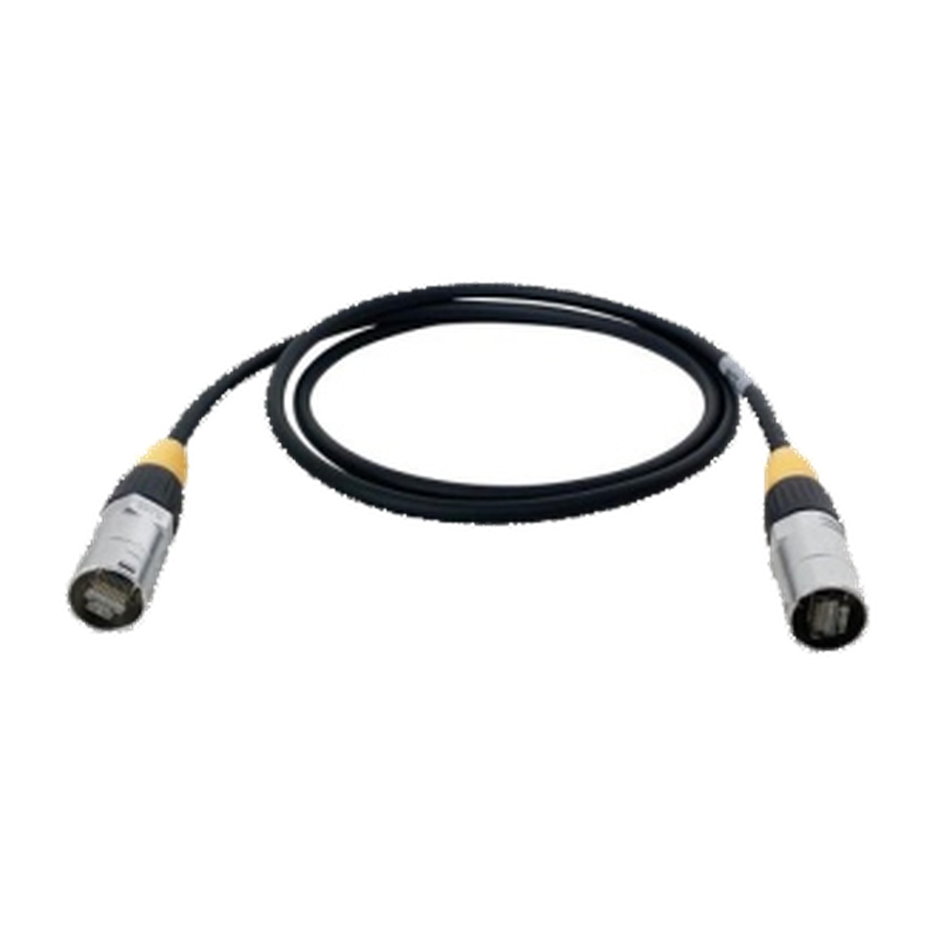 VMCABLE VM-CAT6-10: 10 m CAT6 copper network cable with black PVC jacket and two RJ45 D-format compatible connectors. Authentic catalog photograph on transparent background.