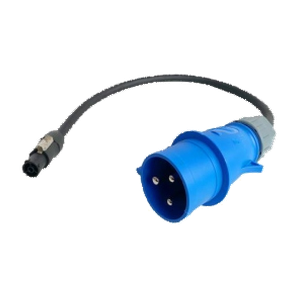 VMCABLE VM-CEETRUR-1: 1 m 16 A 3 x 2.5 mm² power adapter with one TRUE1 connector and one CEE connector. Genuine catalog photograph, isolated on a transparent background.