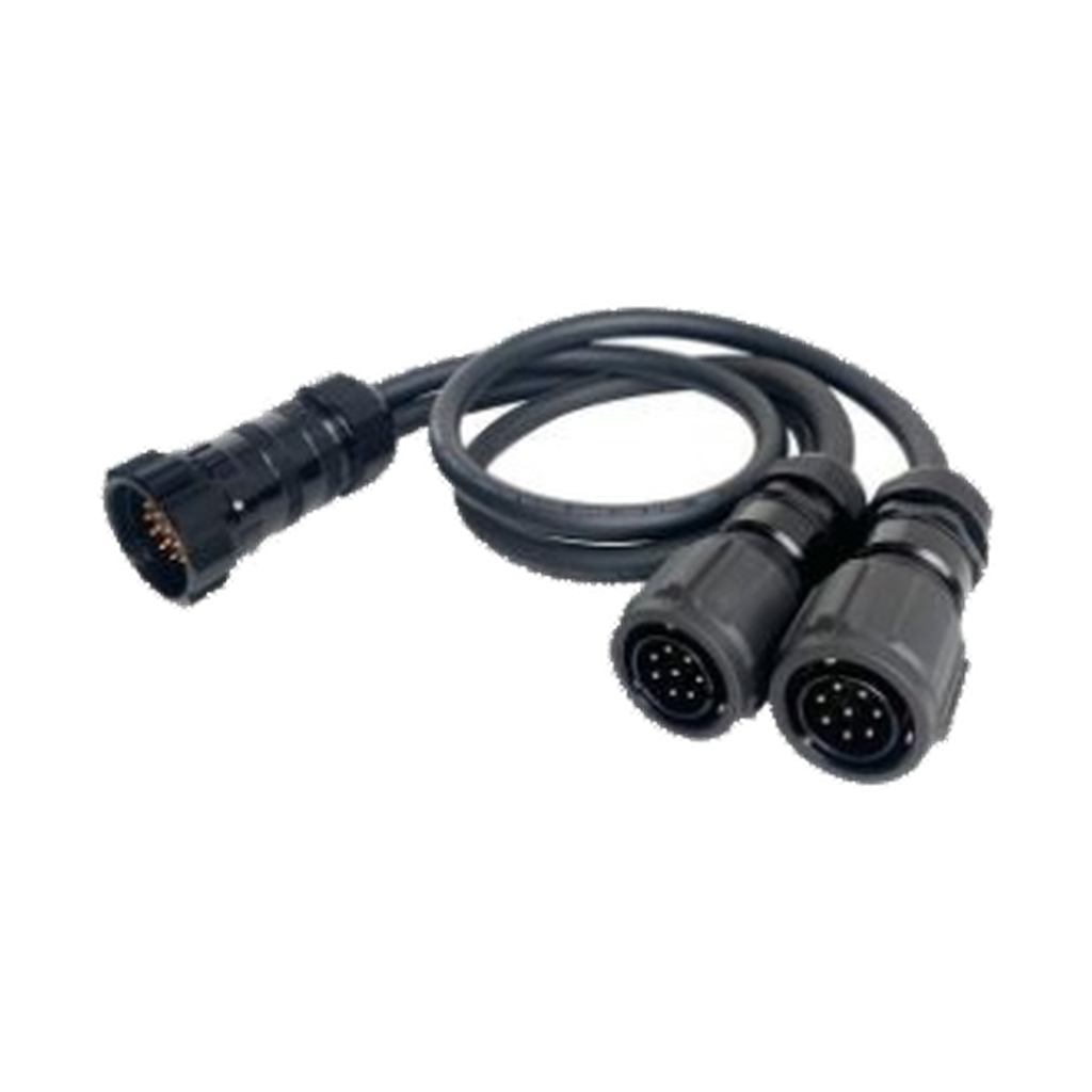 VMCABLE VM-EL1K2-1 1 m 19-pole VM-SOCA19-WPM-SW to dual 8-pole VM-LK008MV speaker cable fan-out, isolated authentic catalogue photograph