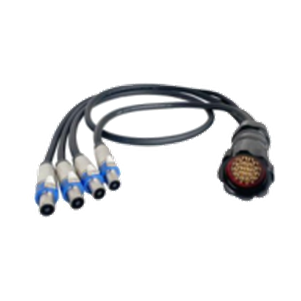 VMCABLE VM-EL1NLT4-1 1 m 19-pole VM-SOCA19-WPM-SW speaker cable fan-out to four Neutrik NLT4 FXX-BAG four-pole connectors, original catalog photograph
