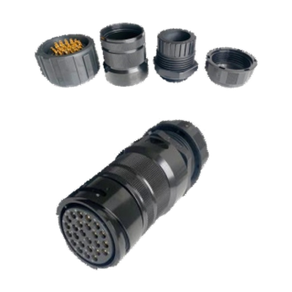 VMCABLE VM-LK025-FV 25-pole female speaker cable socket and disassembled connector hardware