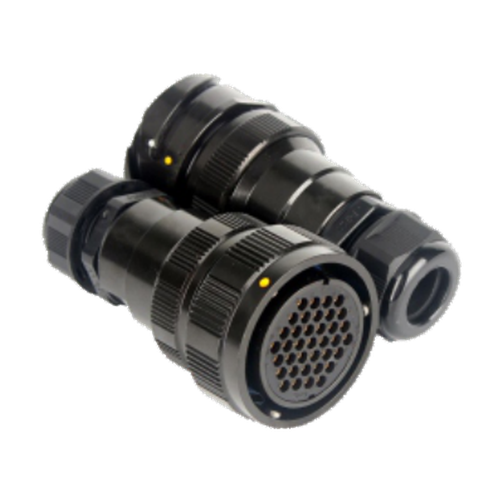 VMCABLE VM-LK037FV-Signal, black metal 37-pole female cable socket in two manufacturer catalogue product views, transparent background
