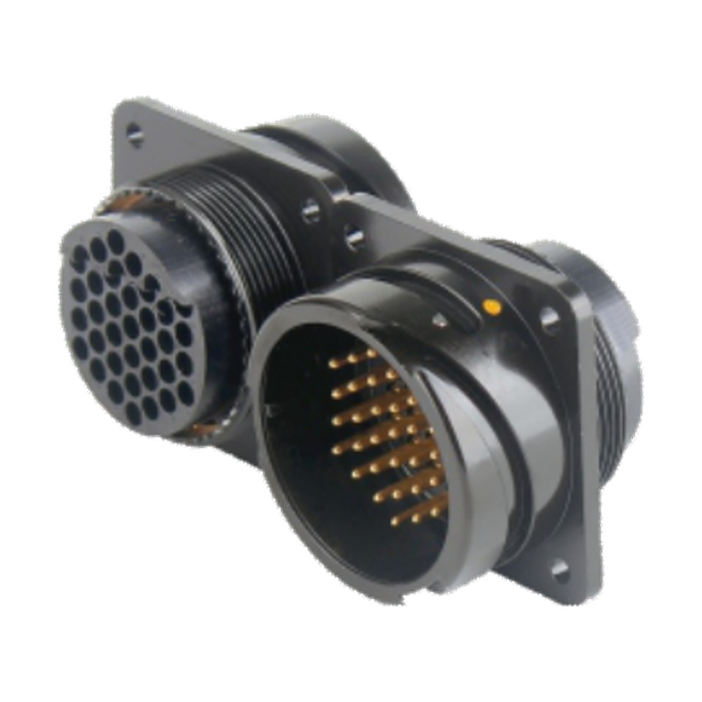 VMCABLE VM-LK037MP-Signal, black metal 37-pole male panel socket in two manufacturer catalogue product views, transparent background
