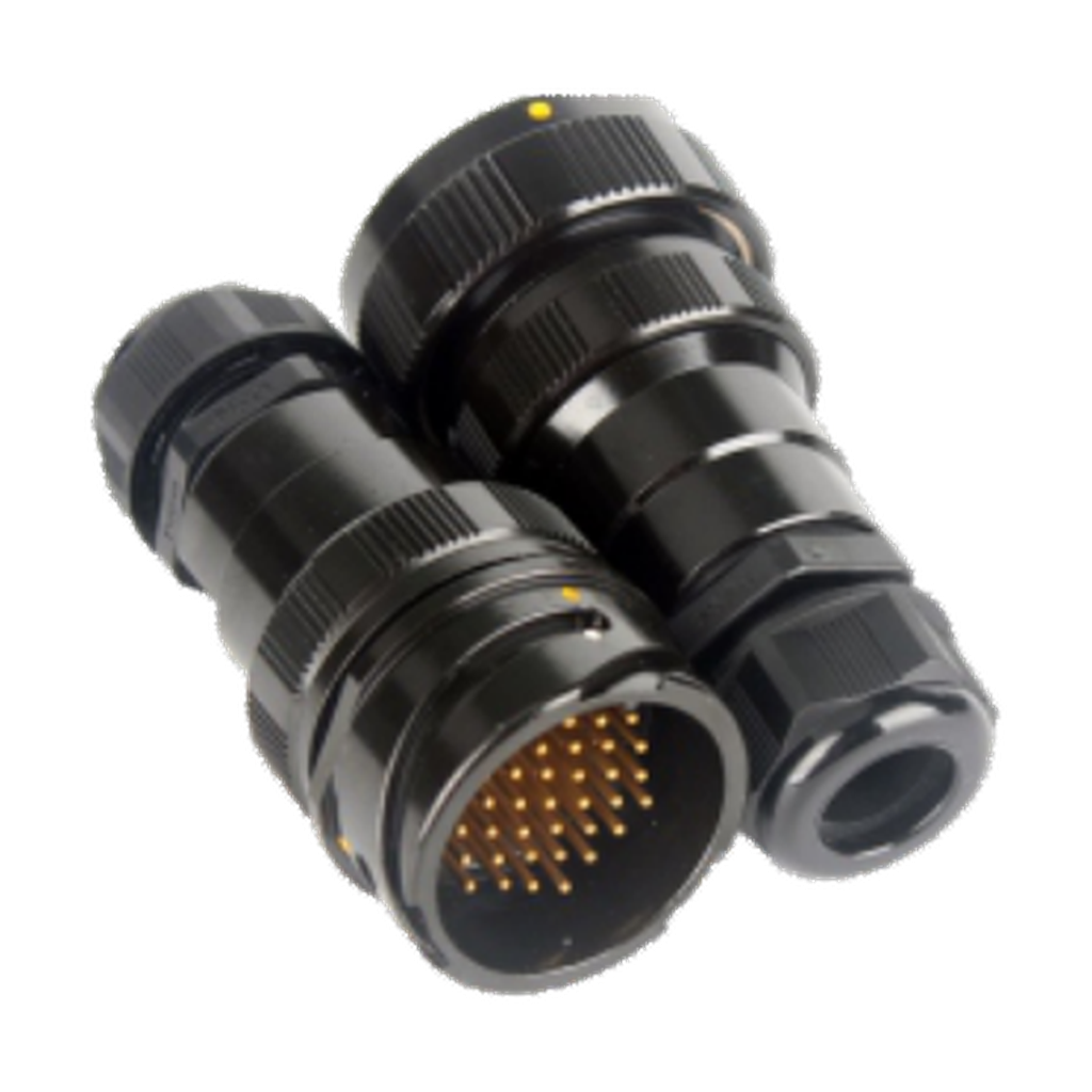 VMCABLE VM-LK037MV-Signal, black metal 37-pole male cable socket in two manufacturer catalogue product views, transparent background
