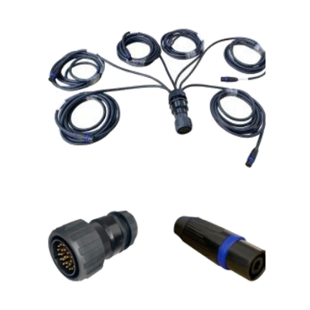 VMCABLE 10 m six-way speaker output fan-out cable with 25-pole connector and six 4-pole speaker connectors