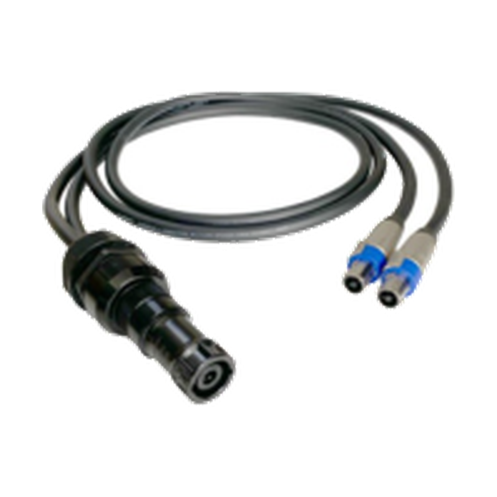 VMCABLE VM-NLF240-3 T4M, 3 m speaker breakout with one 8-pole input and two NLT4FXX 4-pole output connectors; actual manufacturer catalogue photograph on a transparent background