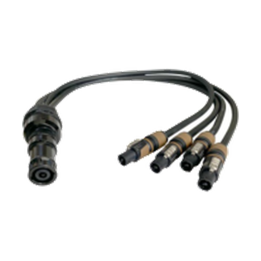 VMCABLE VM-NLF440-3 L2M, 3 m four-way speaker breakout with one 8-pole input and four NL2FXX-W-S connectors; actual manufacturer catalogue photograph on a transparent background