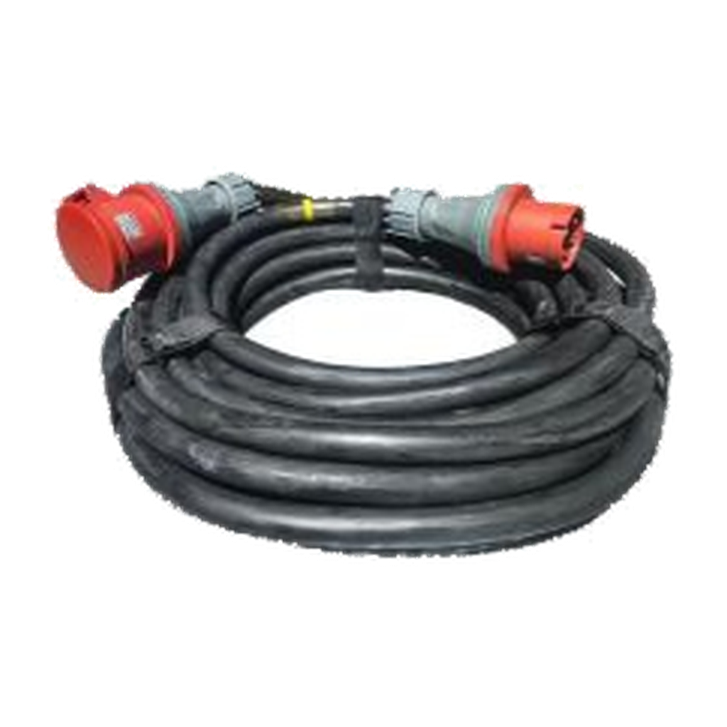 VMCABLE VM-PC63A-20 F/M: 20 m 63 A AC power cable with five 10 mm² conductors and 5-pole male/female connectors. Genuine catalog photograph, isolated on a transparent background.