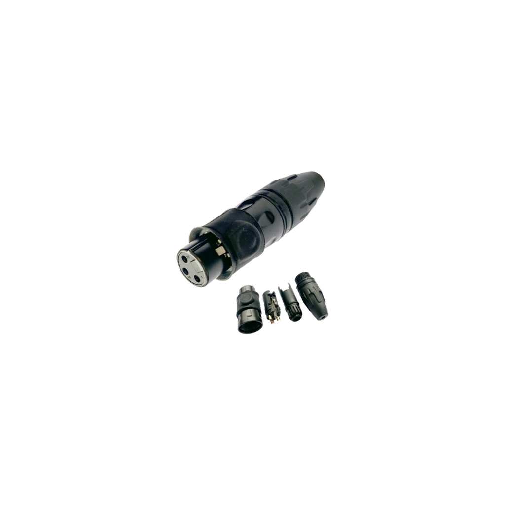 VMCABLE VM-PRATT3FXX-B 3-pole female XLR cable connector, genuine April 2026 supplier catalogue photo on transparent background
