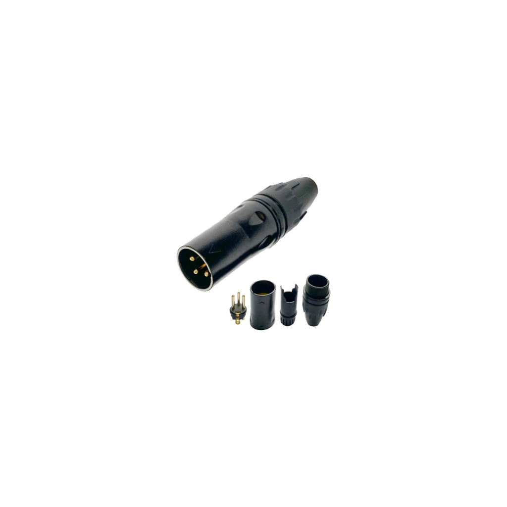 VMCABLE VM-PRATT3MXX-B 3-pole male XLR cable connector, genuine April 2026 supplier catalogue photo on transparent background