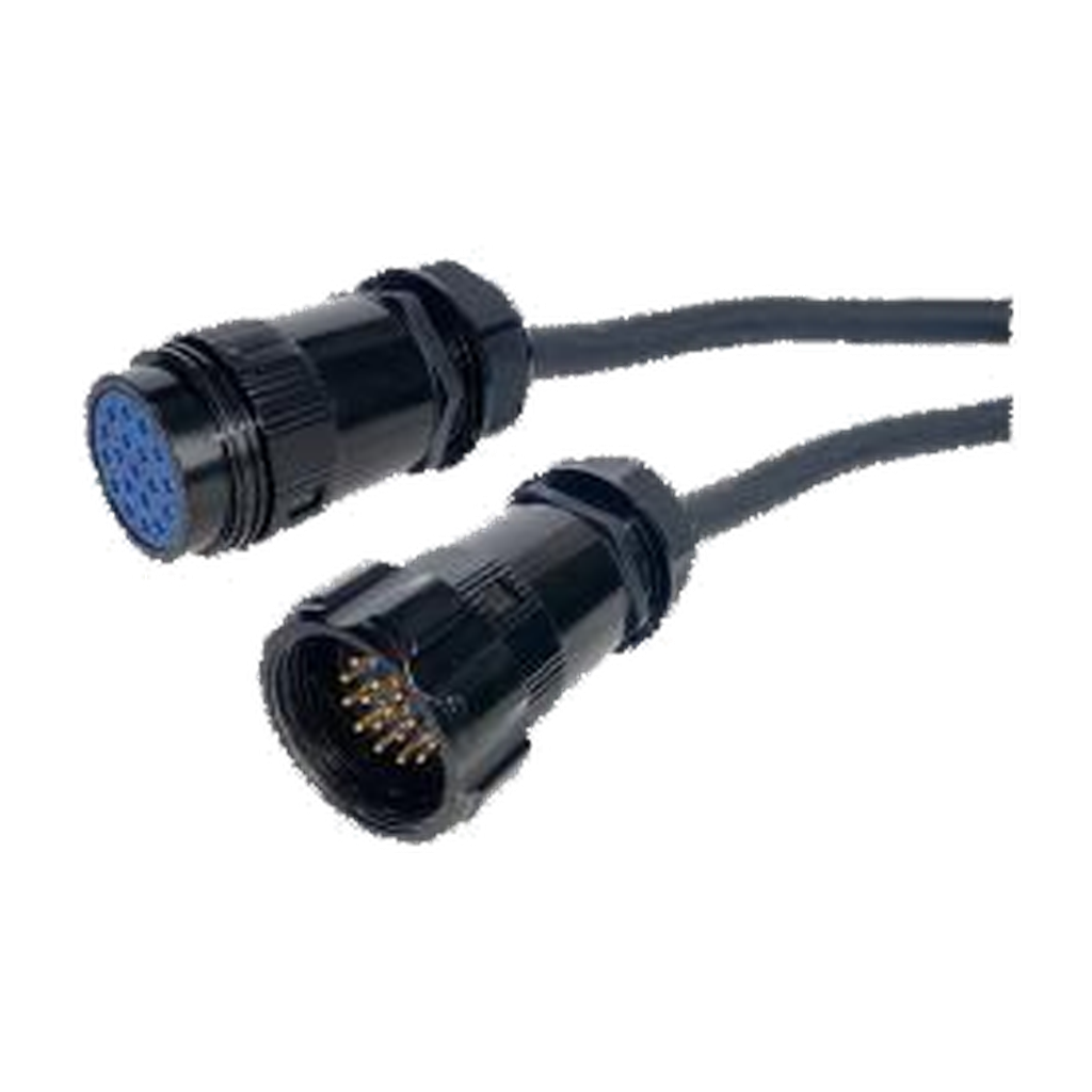 VMCABLE VM-SOCA19-10 BL: 10 m 19-pole VM-SOCA19-MV male to VM-SOCA19-FV female power multicore. Original supplier catalog photograph on a transparent background.