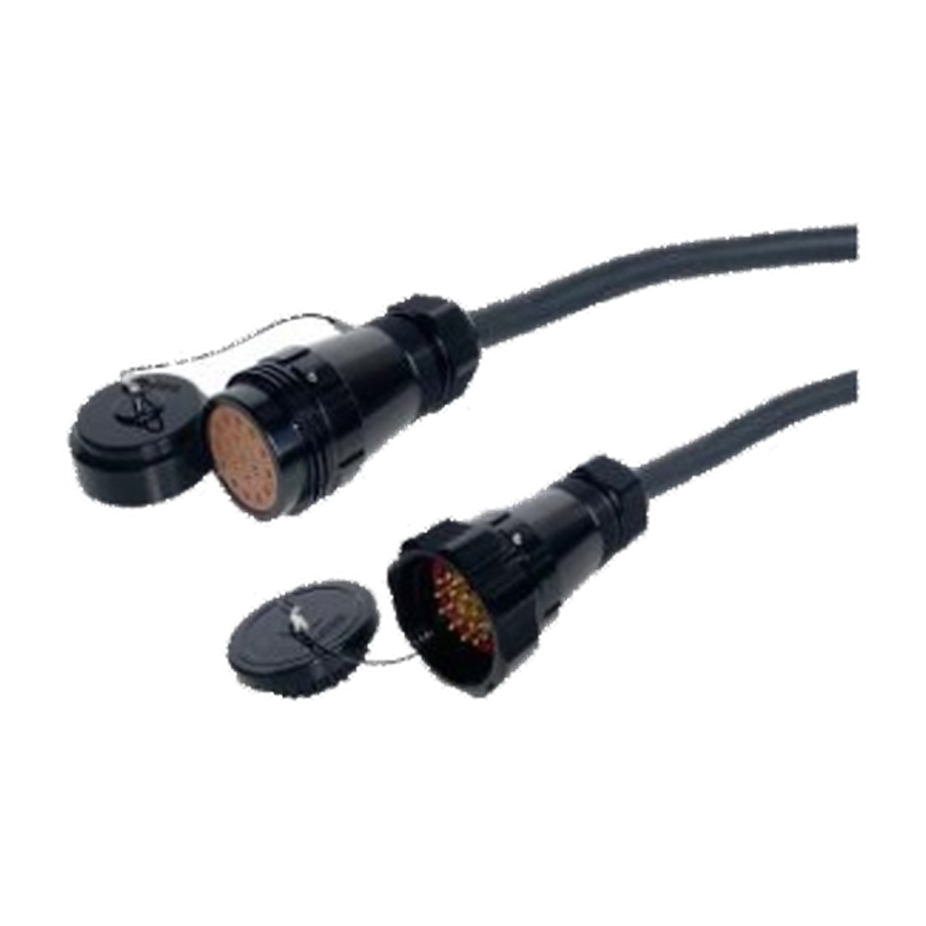 VMCABLE VM-SOCA19-10 WP: 10 m multicore power cable with 19-pole male and female VM-SOCA19 connectors, 19 x 2.5 mm². Original supplier catalog photograph on a transparent background.
