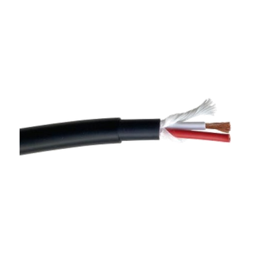 VMCABLE VM-SPM240 2 x 4.0 mm² OFC speaker cable with exposed conductors, black PVC jacket, isolated on transparent background