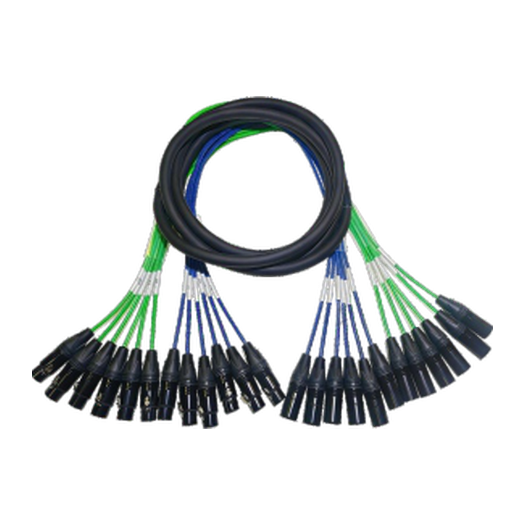 VMCABLE VM-SXX1250: 5 m 12-way XLR multi-core fan-out cable with XLR 3-pole male and female connections. Authentic catalogue product image with transparent background.