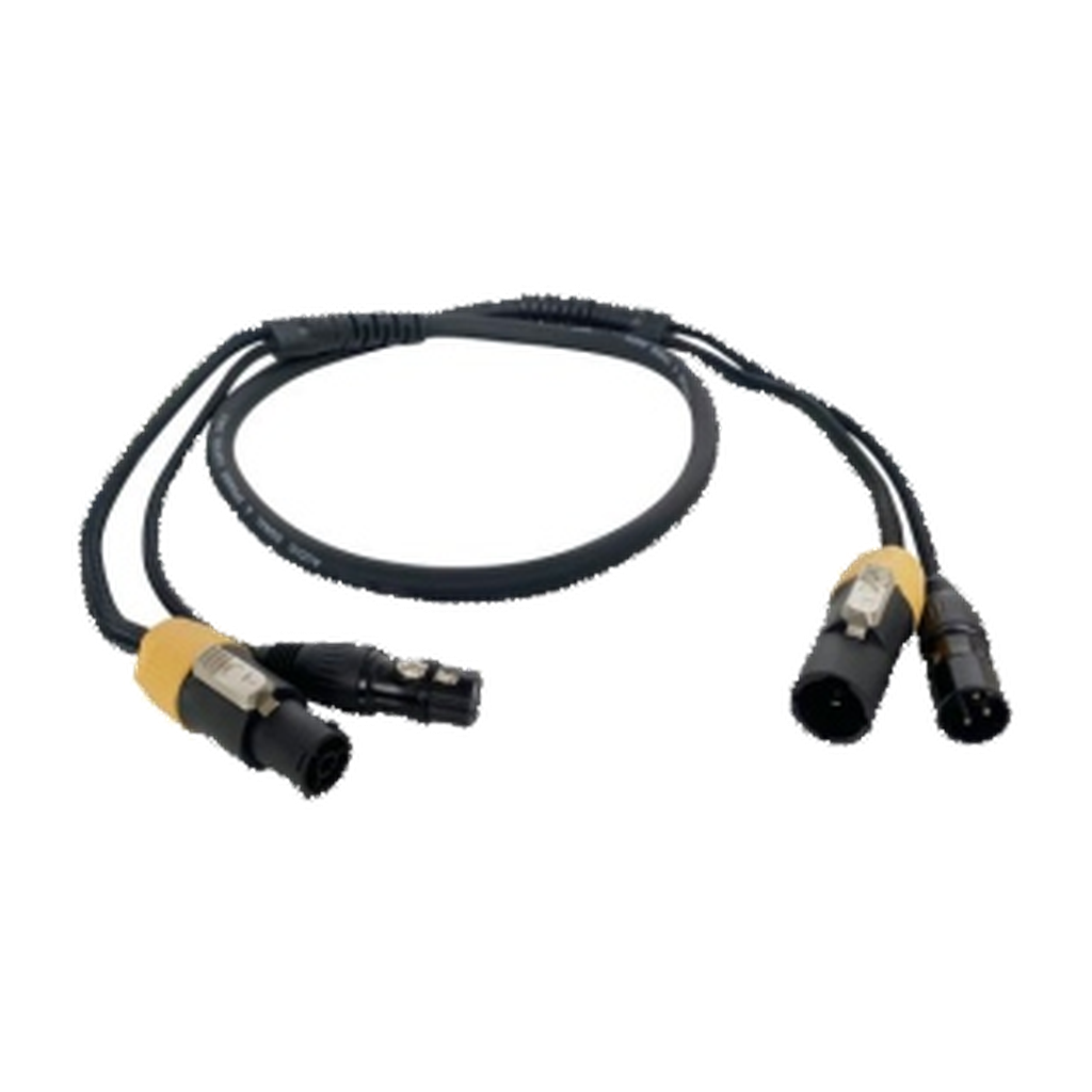 VMCABLE VM-TRUXLR-0.5: 0.5 m DMX and power hybrid loom with 3 x 2.5 mm² power conductors, 2-core DMX and NAC3 TRUE1 connectors. Authentic catalog product image, isolated on a transparent background.