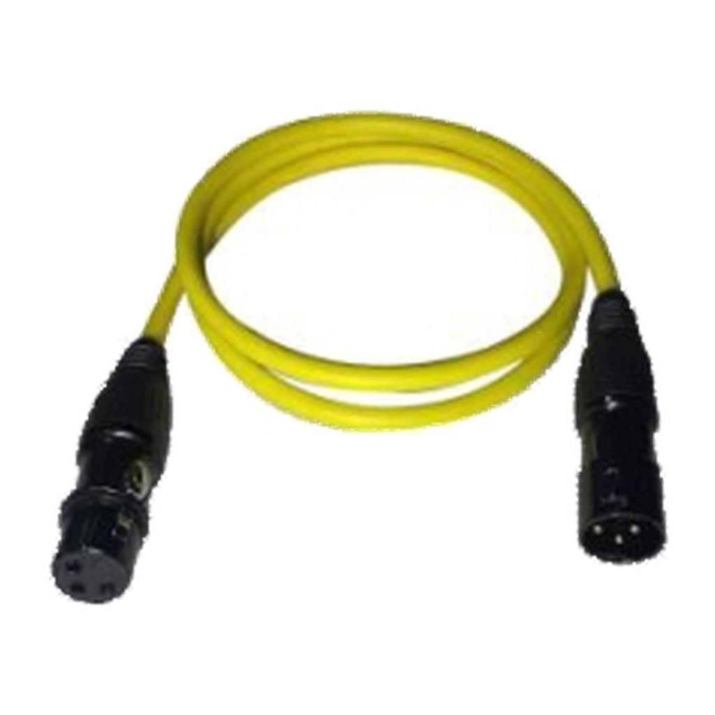 VMCABLE VM-XLR-1-NC: 1 m yellow audio signal cable with VM-XLR 3-pole male and female connectors. Genuine catalog product photograph on a transparent background.