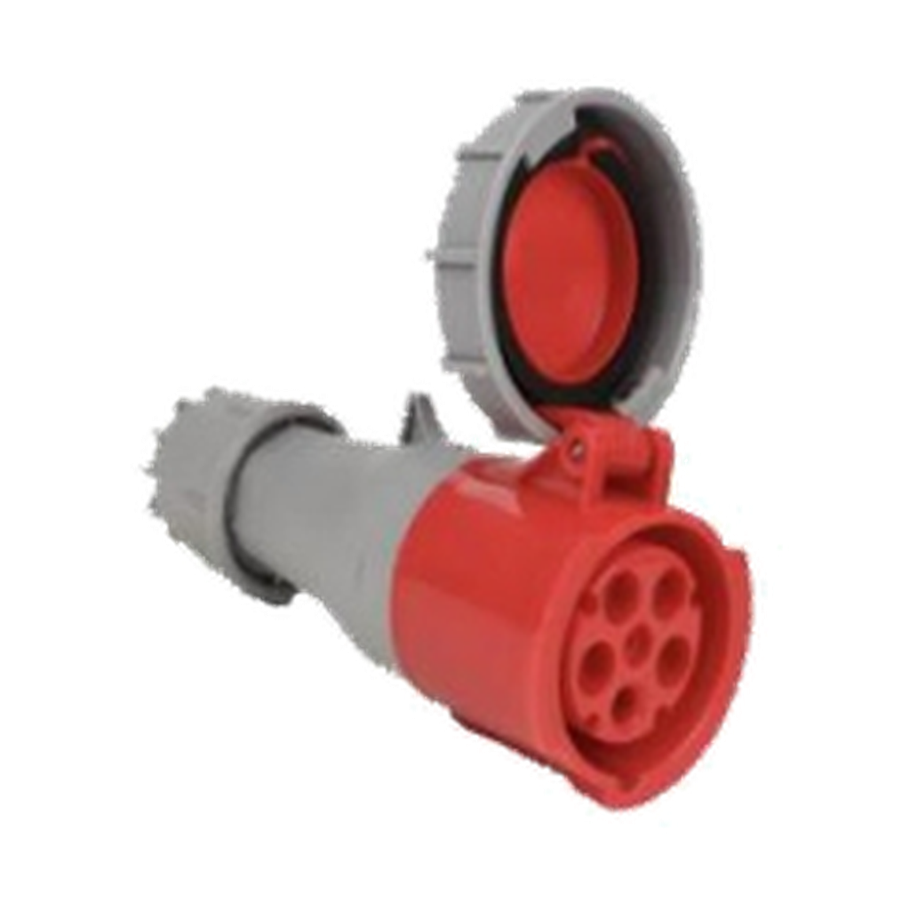 VMCABLE VMP2924, 63 a five-pole industrial power cable socket, five-pole red 63 A connector genuine catalogue photo on transparent background