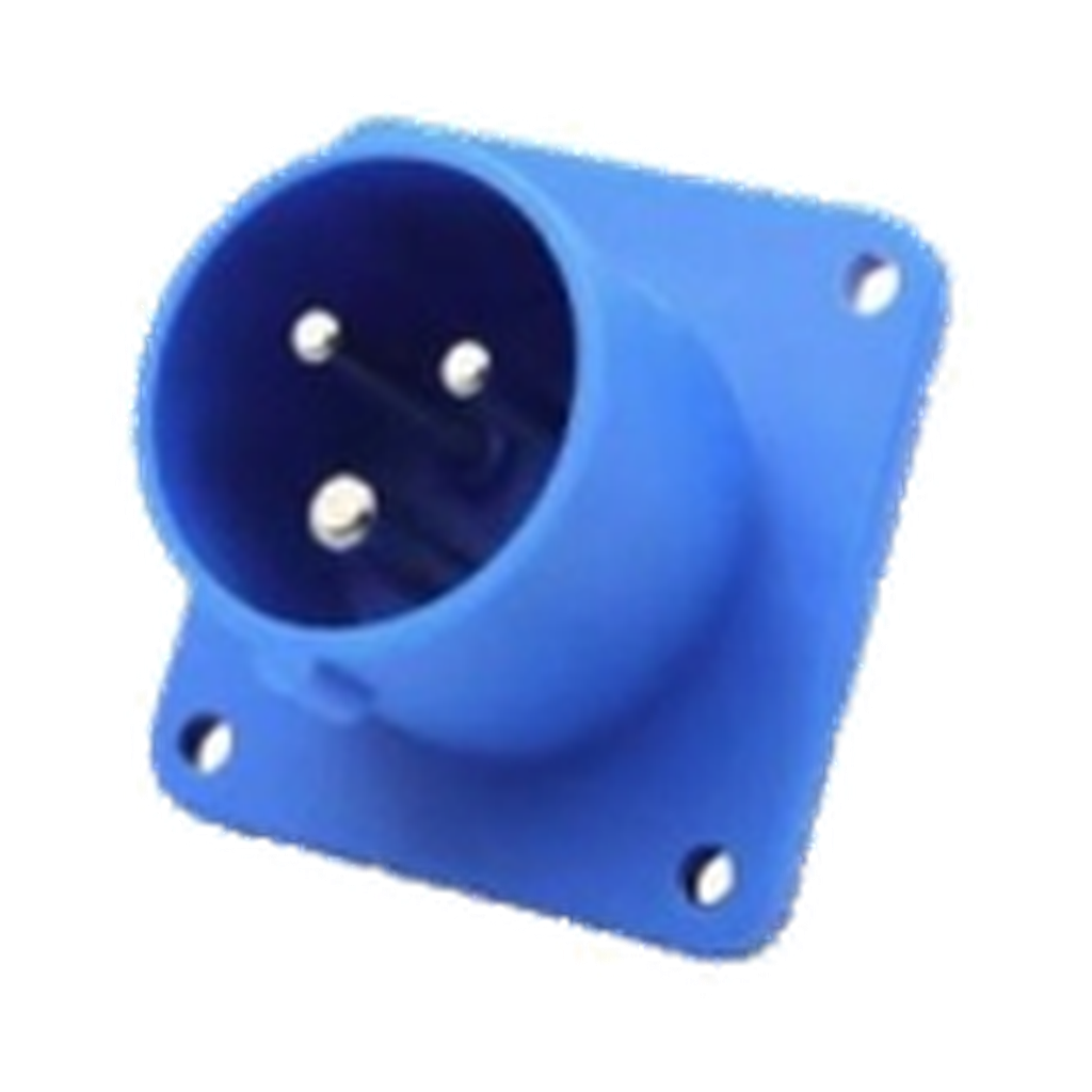 VMCABLE VMP531, blue three-pole 16 A male panel-mounted inlet, genuine supplier product photo with transparent background