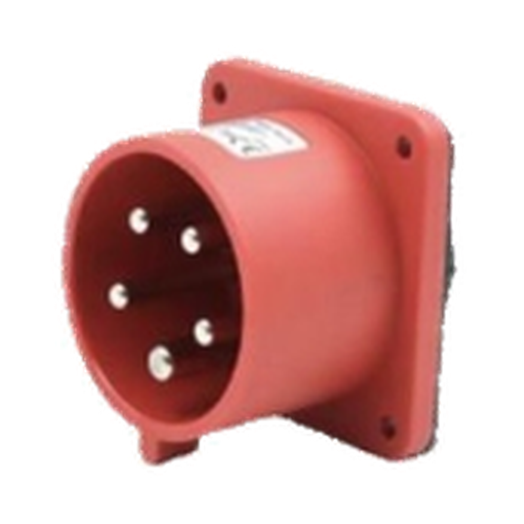VMCABLE VMP585, red five-pole 32 A male panel-mounted inlet, authentic catalogue photo on transparent background