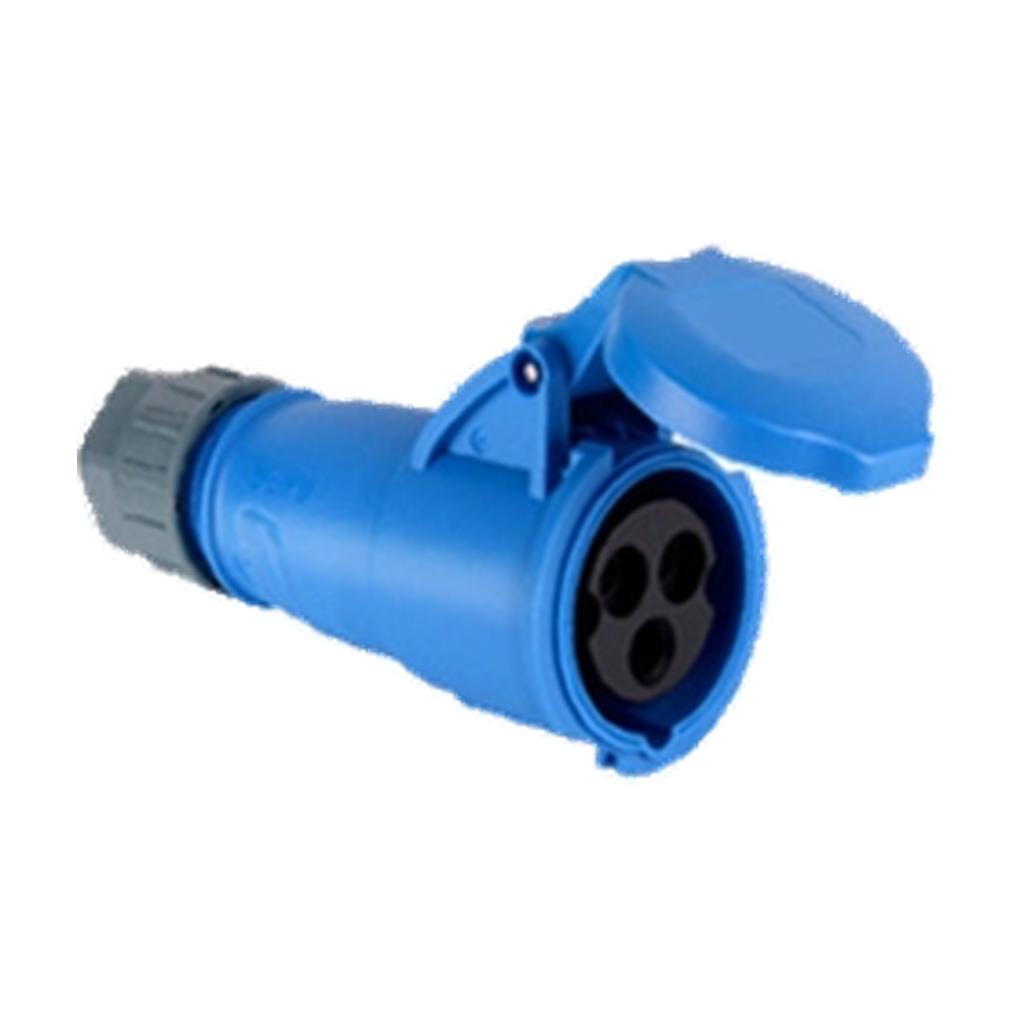 VMCABLE VMPR2601, blue three-pole 16 A female cable connector with cover, genuine supplier product photo with transparent background